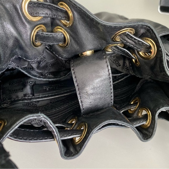 Michael Kors Black Soft Leather, Gold Hardware Shoulder Bag - Picture 9 of 14